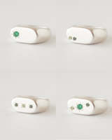 Oval multi-gemstone signet ring silver