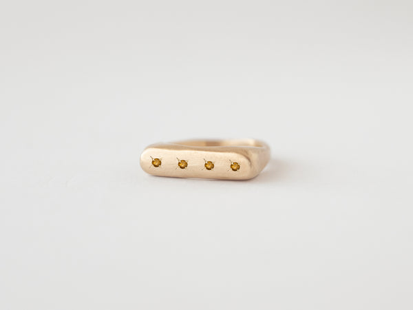 Rectangle multi-gemstone signet gold