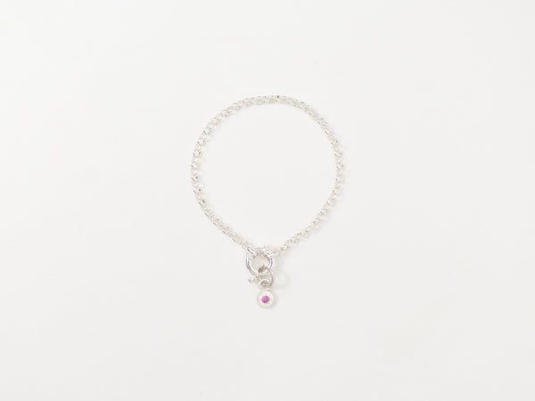 Round Birthstone Charm Bracelet Silver