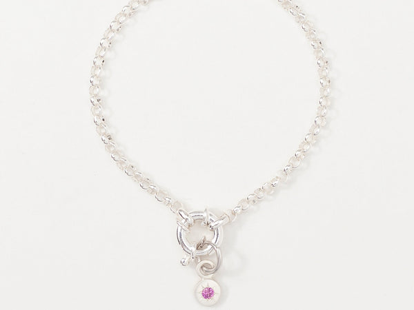 Round Birthstone Charm Bracelet Silver