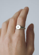Mini round birthstone signet silver