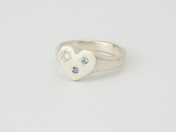 Mini love heart birthstone signet silver