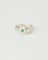 Mini round birthstone signet silver