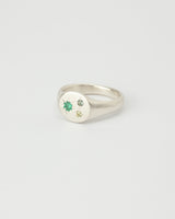 Mini round birthstone signet silver
