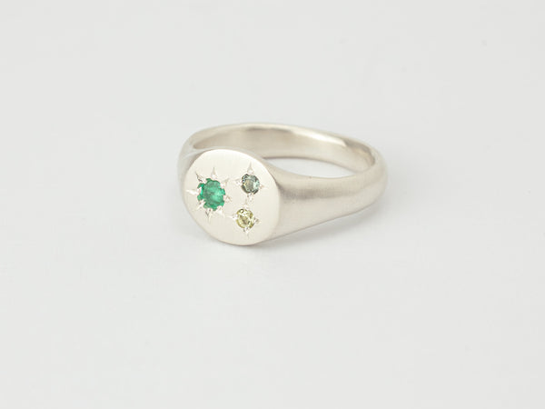 Mini round birthstone signet silver