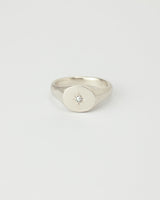 Mini round birthstone signet silver