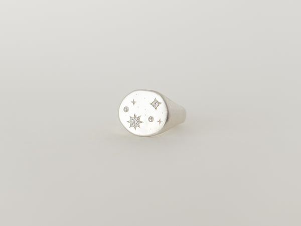 Starry night signet ring silver