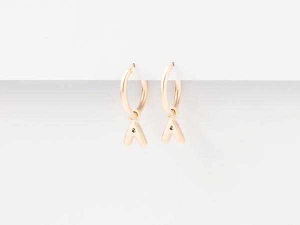Letter Charm Hoops Gold