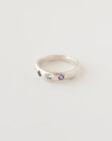 Molten multi-gemstone ring silver