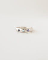 Molten multi-gemstone ring silver