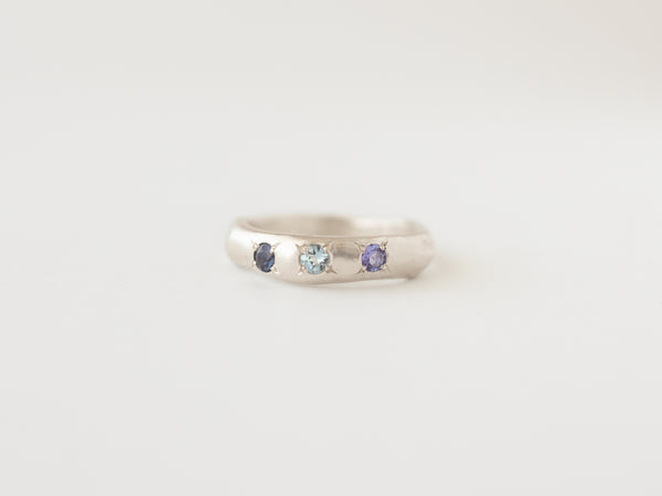 Molten multi-gemstone ring silver