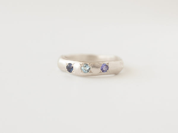 Molten multi-gemstone ring silver