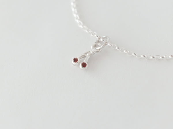 Cerise - Cherry Charm Necklace Gemstones Silver - Ready to Ship