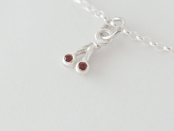 Cerise - Cherry Charm Necklace Gemstones Silver - Ready to Ship