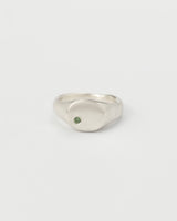 Mini round birthstone signet silver (size N) - Ready to ship