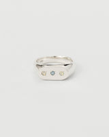 Oval multi-gemstone signet ring silver