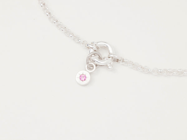 Round Birthstone Charm Necklace Silver