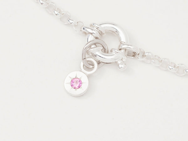 Round Birthstone Charm Necklace Silver