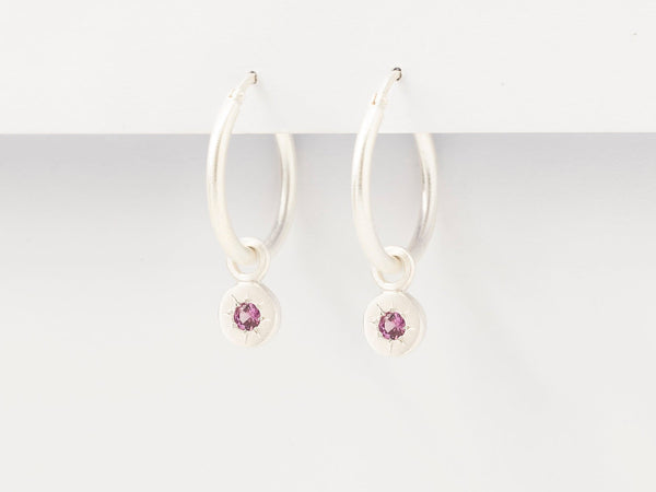 Round Birthstone Charm Hoops Silver