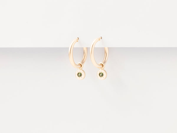 Round Birthstone Charm Hoops Gold