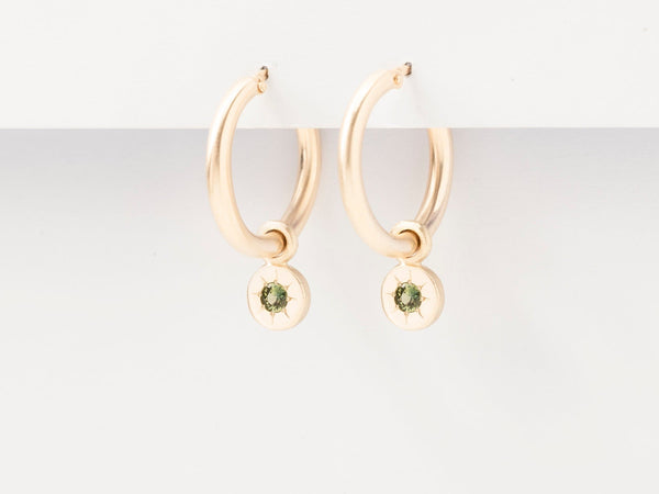 Round Birthstone Charm Hoops Gold