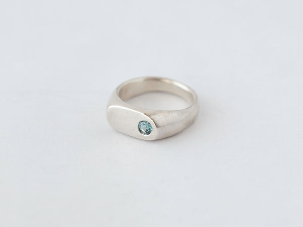 Oval multi-gemstone blue tourmaline signet ring silver - ready to ship