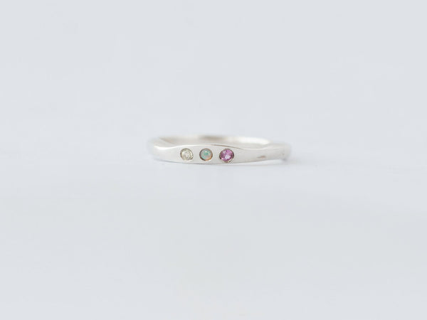 Fine multi gemstone ring silver - Peridot, Opal, Pink Sapp - ready to ship