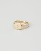 Mini round birthstone signet gold