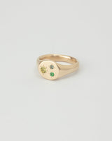 Mini round birthstone signet gold