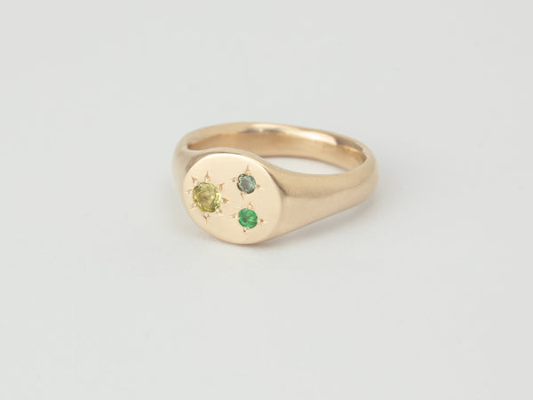 Mini round birthstone signet gold