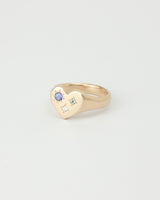Mini love heart gemstone signet gold - ready to ship