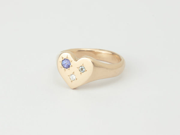 Mini love heart birthstone signet gold