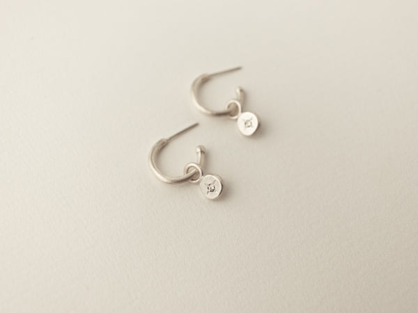 Birthstone stud hoops silver