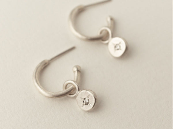 Birthstone stud hoops silver