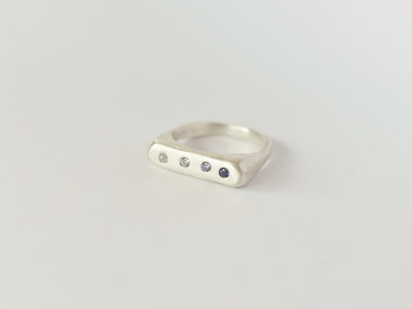 Rectangle multi-gemstone signet ring silver