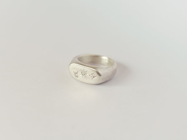 Oval multi-gemstone signet ring silver