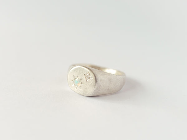 Round birthstone signet silver