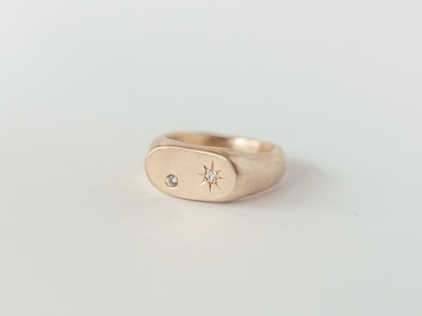 Oval birthstone signet gold