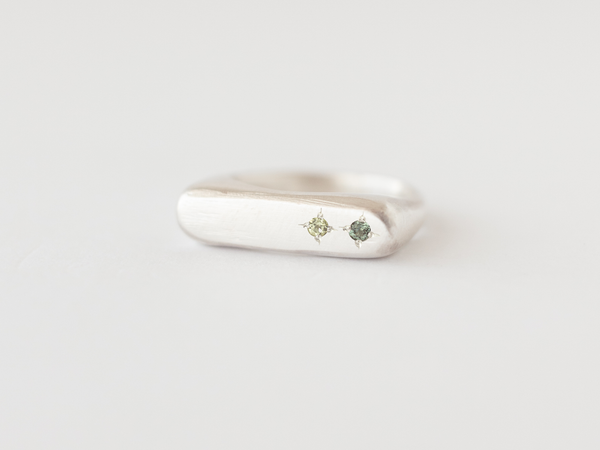 Rectangle birthstone signet ring silver