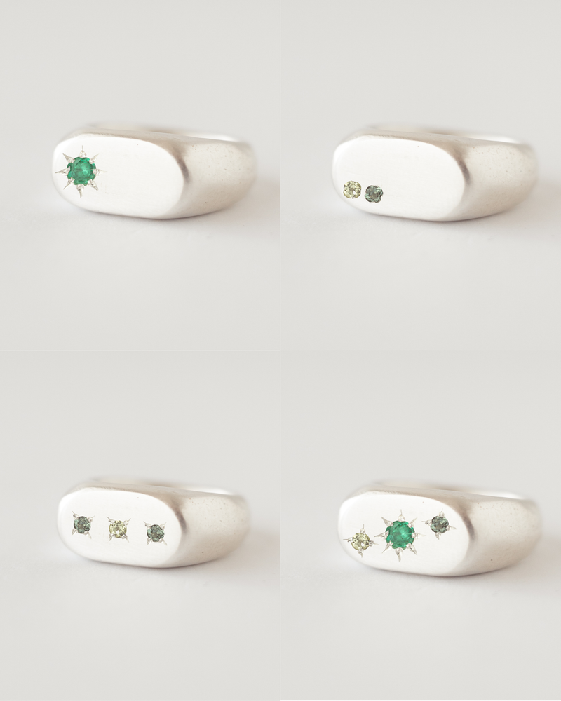 Oval multi-gemstone signet ring silver