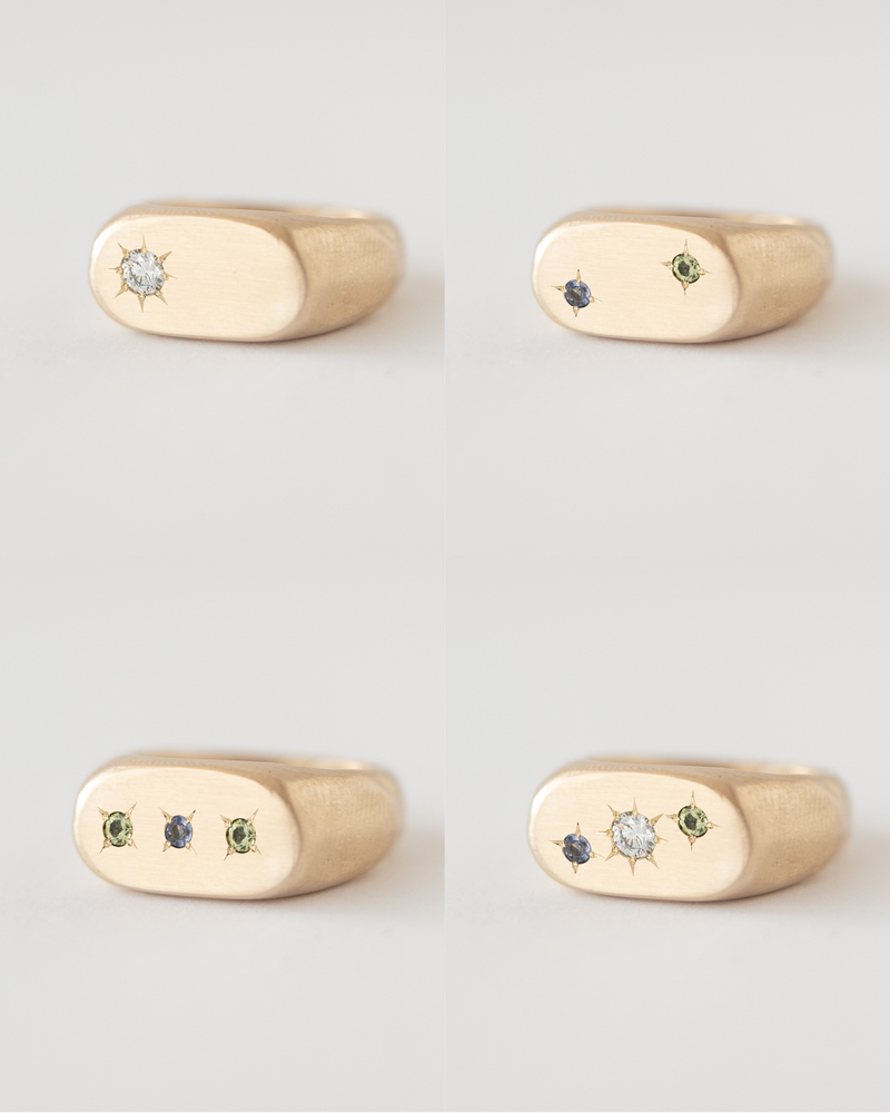 Oval multi-gemstone signet ring gold