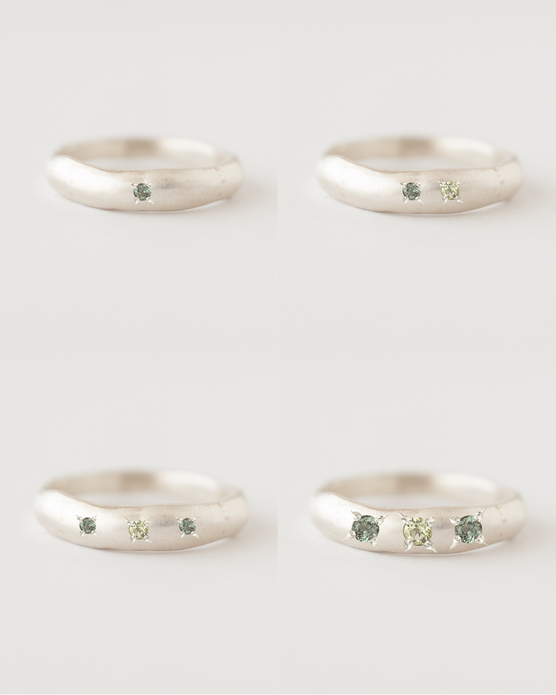 Molten multi-gemstone ring silver