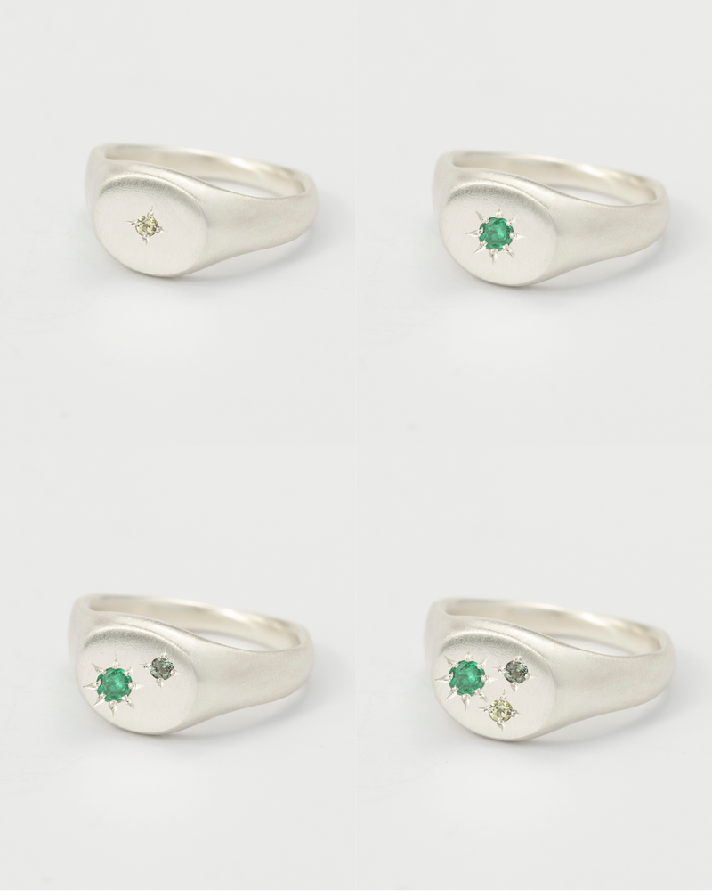 Round multi-gemstone signet silver