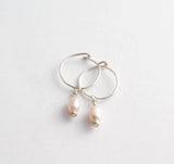 Mini pearl hoops silver - ready to ship