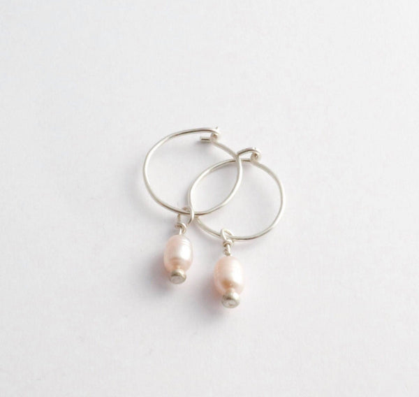 Mini pearl hoops silver - ready to ship