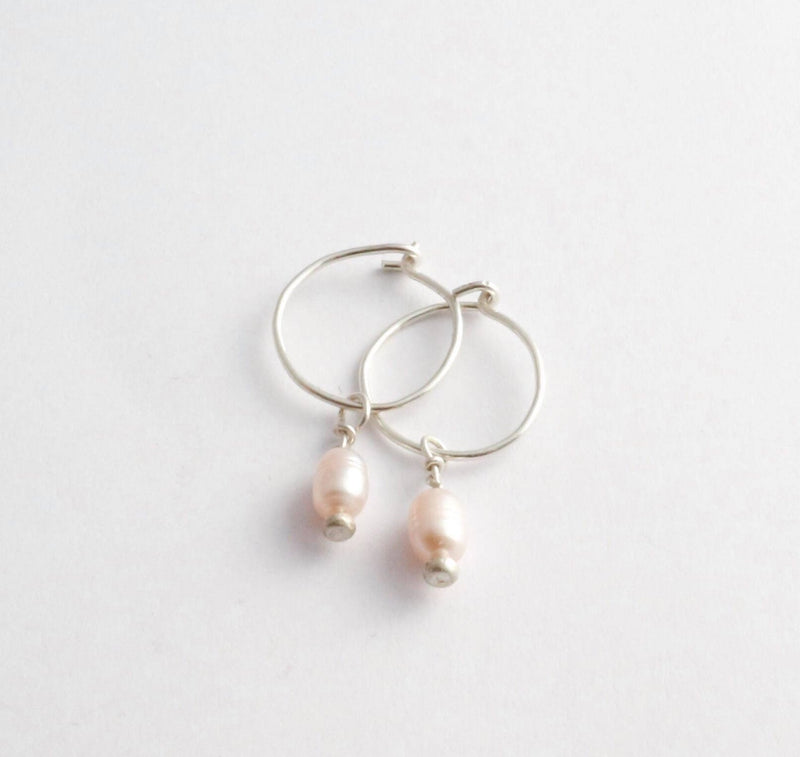 Mini pearl hoops silver - ready to ship