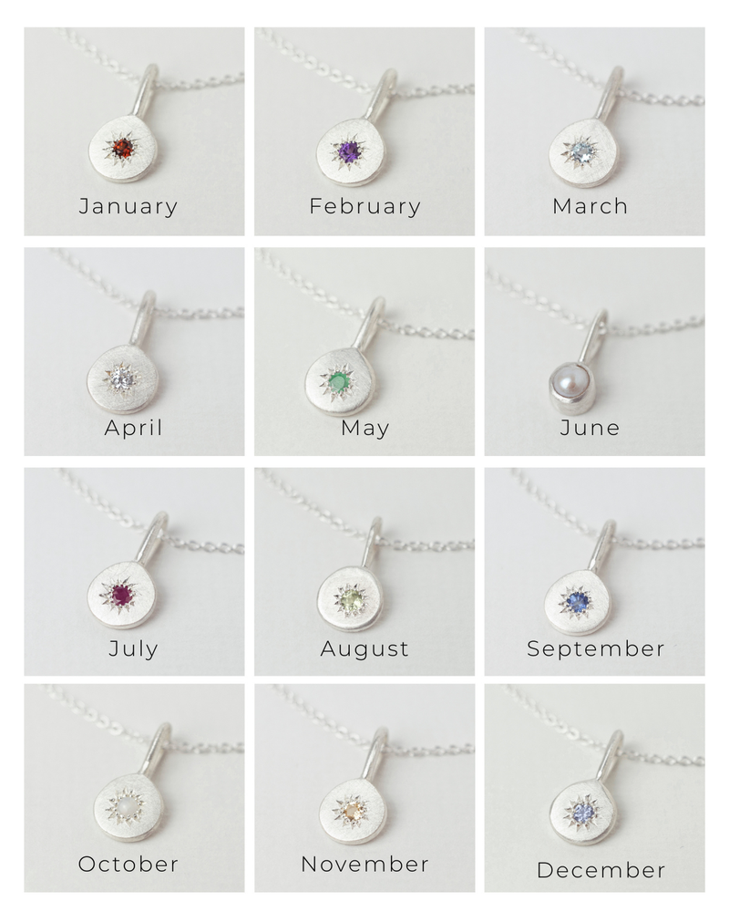Birthstone necklace silver