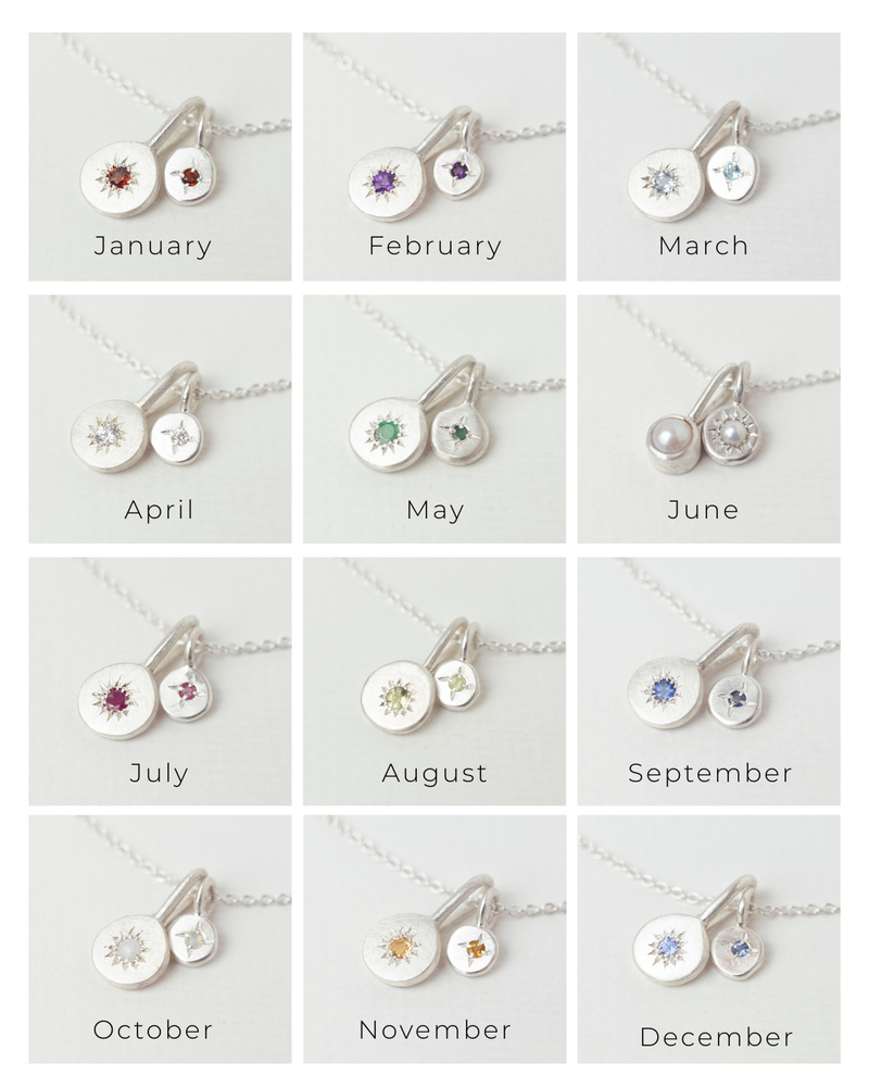Birthstone necklace stack silver