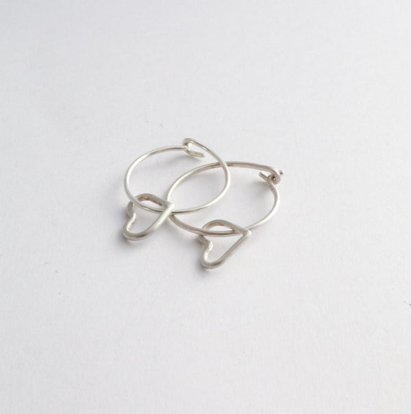 Mini loveheart wire hoops silver -  ready to ship