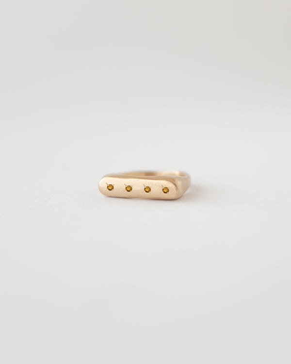 Rectangle multi-gemstone signet gold